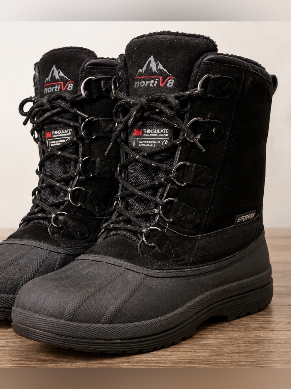 Nortiv 8 Mens 9.5 Waterproof Snow Boots 3M Thinsulate 200g Winter Black Lace